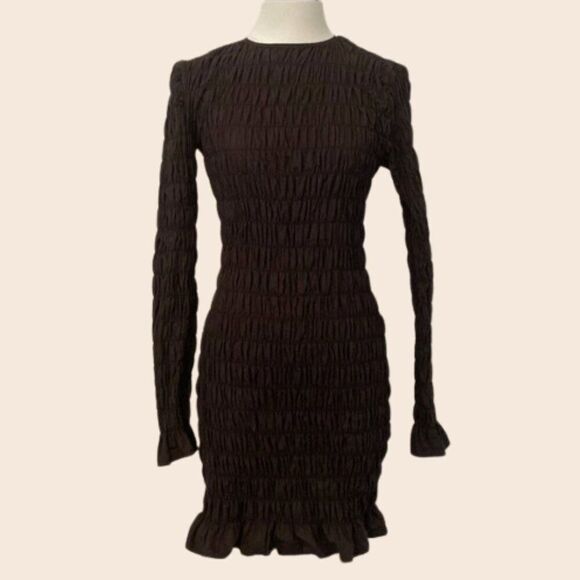 Dolls Kill Another Girl Chocolate Brown Smocked Mini Dress Size 4 - Picture 1 of 13